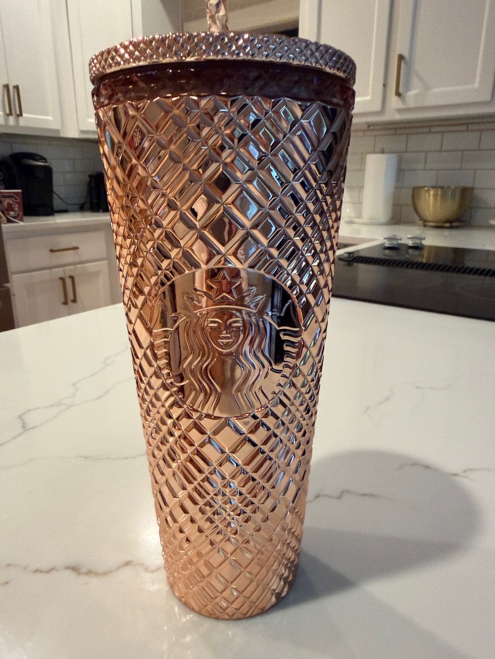 Starbucks Metallic Rose Tumbler with Diamond Embossed Pattern